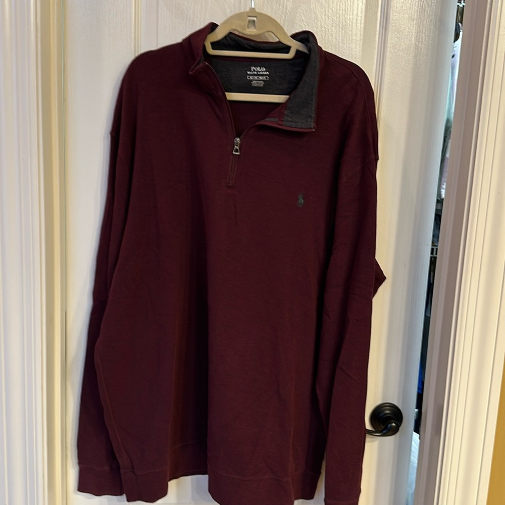 Polo quarter zip pullover, burgundy and gray